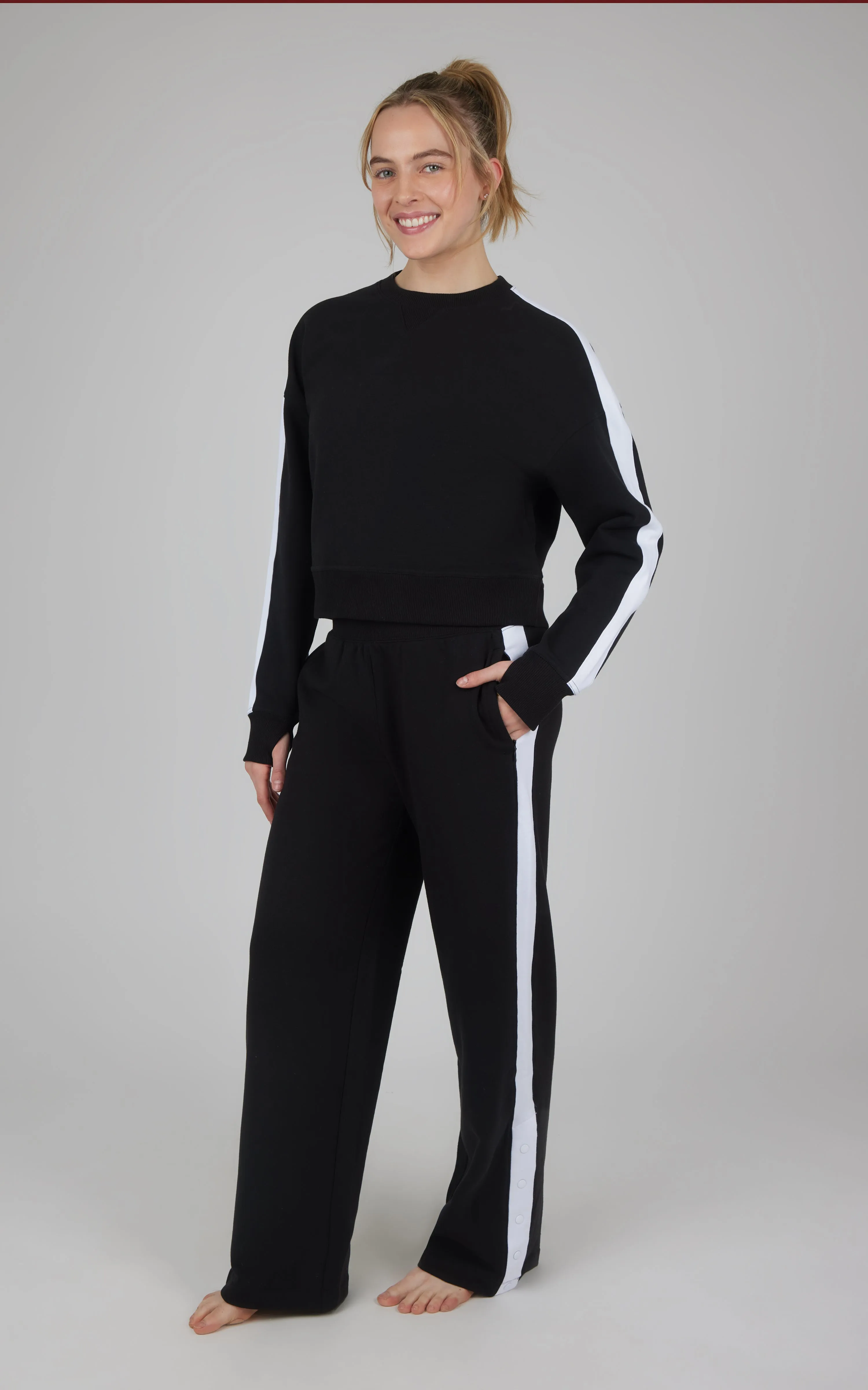 2 PC Cloud Plush Sweatshirt and Wide Leg  Snap Bottom Pant Set
