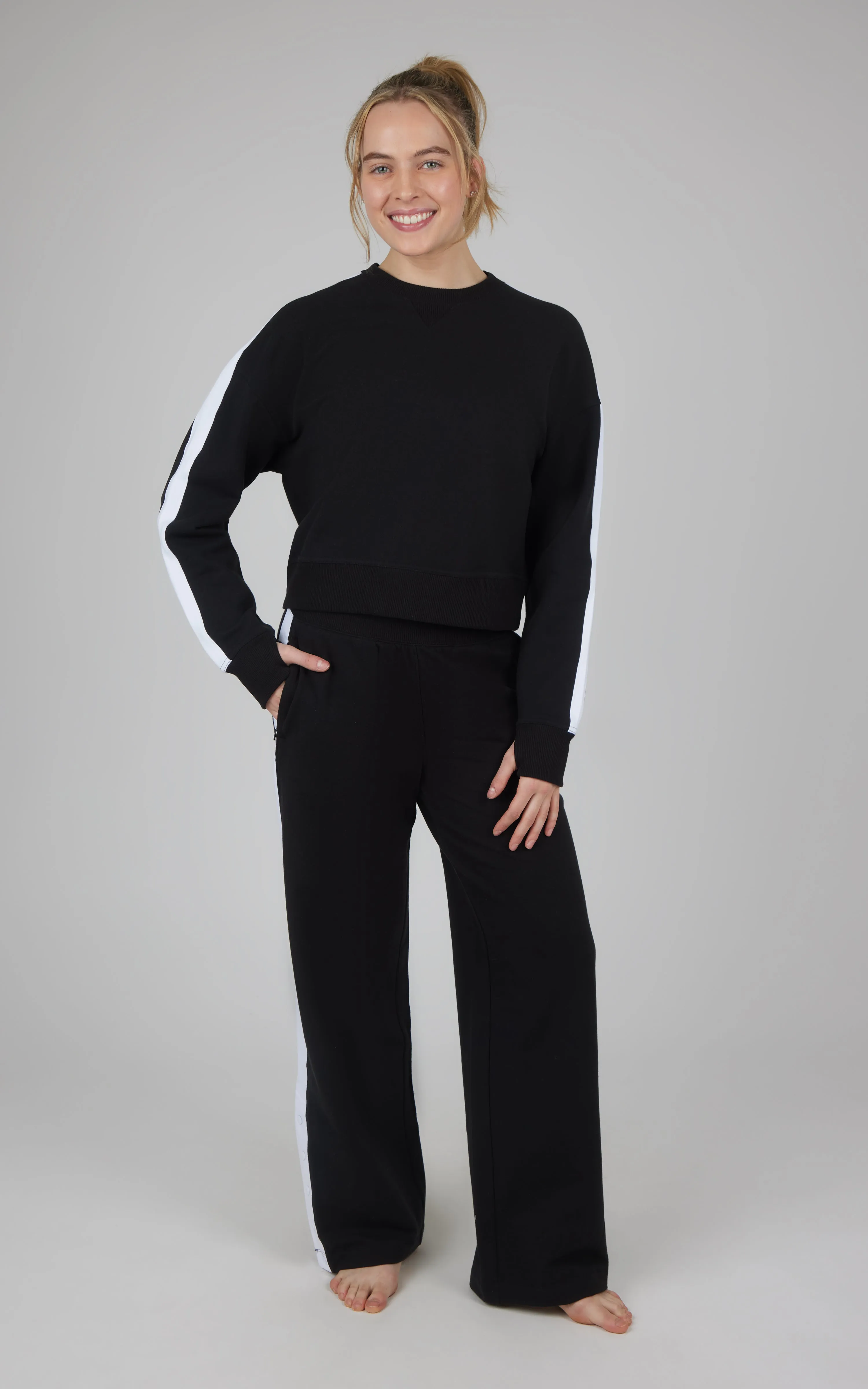 2 PC Cloud Plush Sweatshirt and Wide Leg  Snap Bottom Pant Set