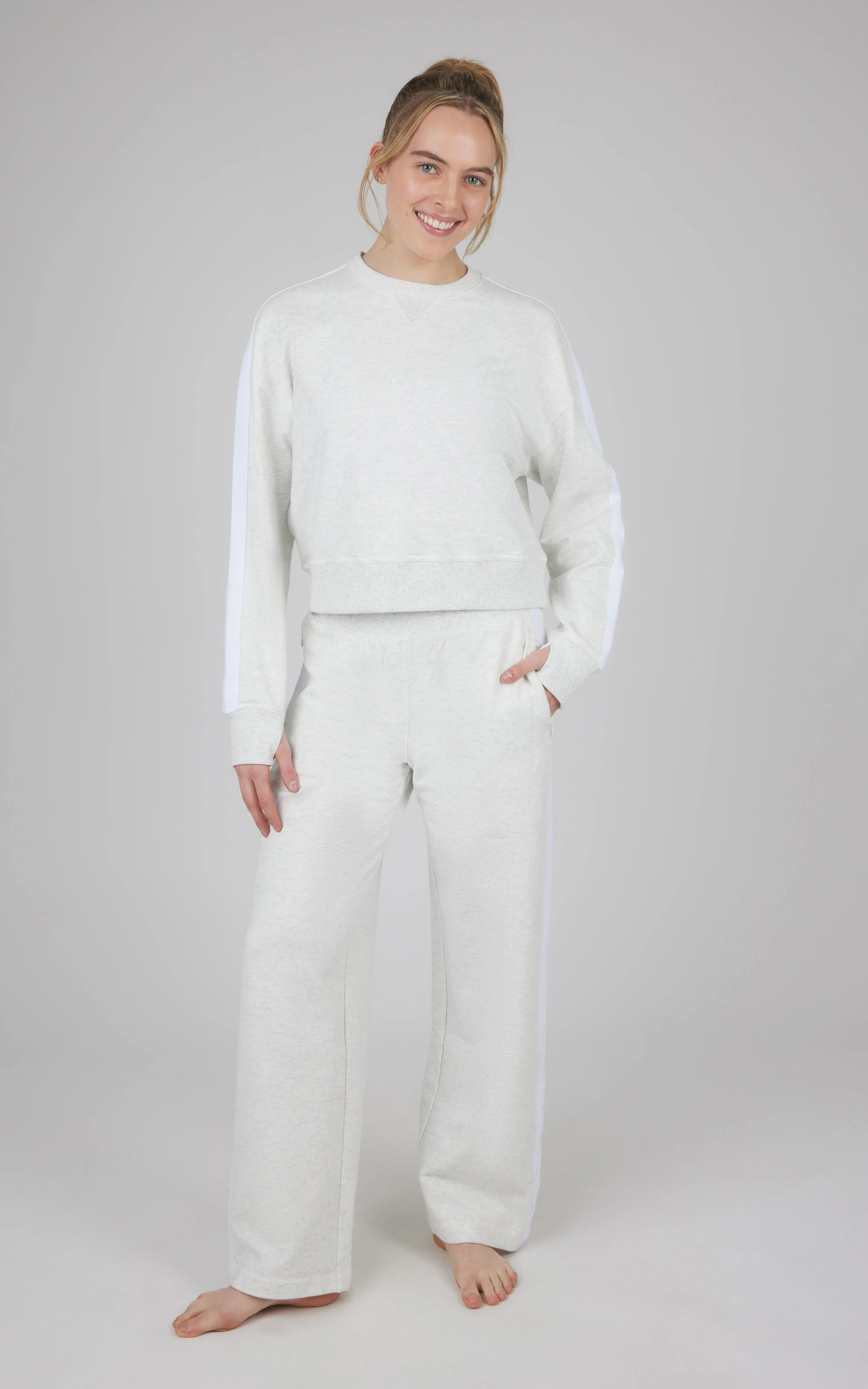 2 PC Cloud Plush Sweatshirt and Wide Leg  Snap Bottom Pant Set