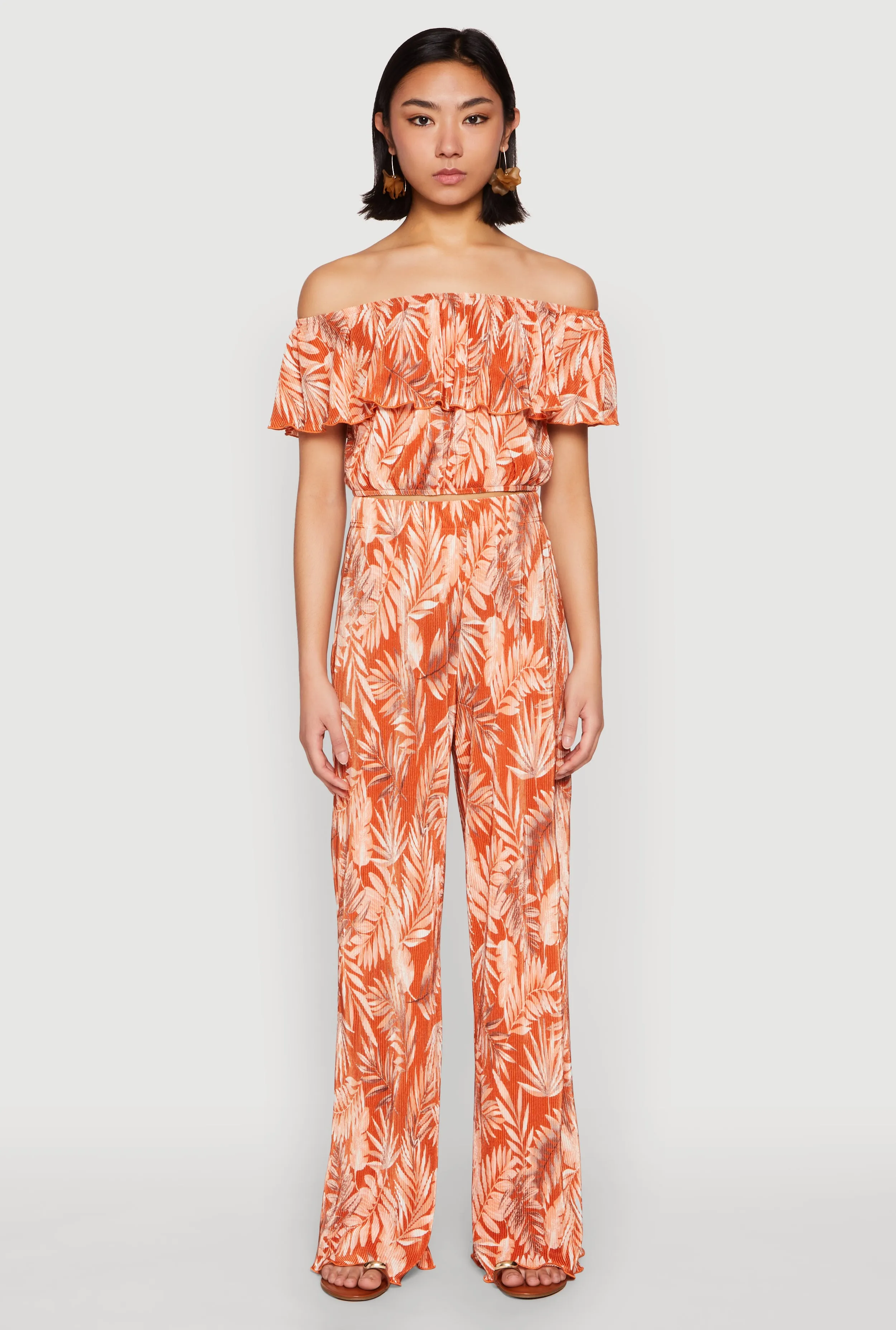 Almost Famous Plisse Leaf Print Pants