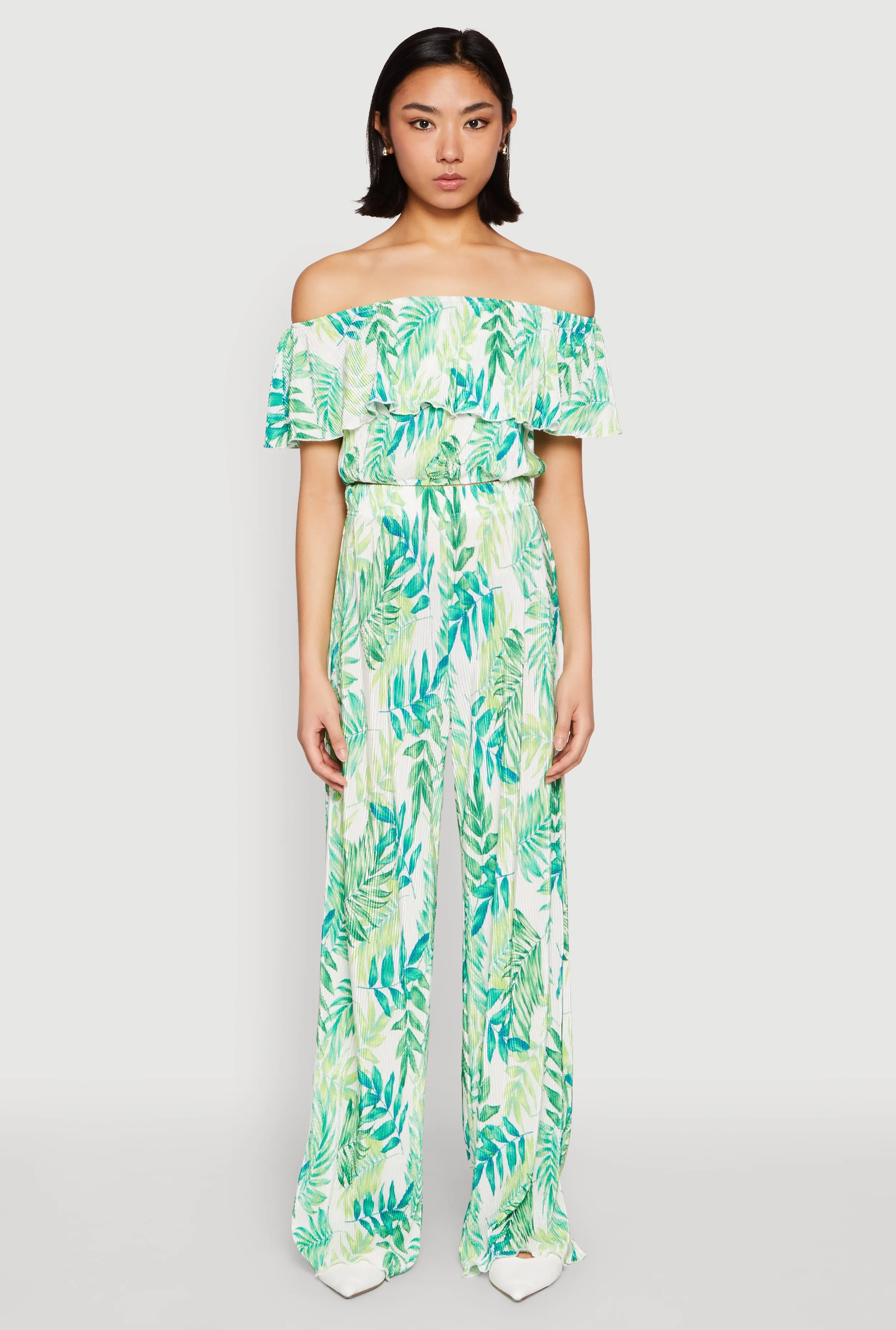 Almost Famous Plisse Leaf Print Pants