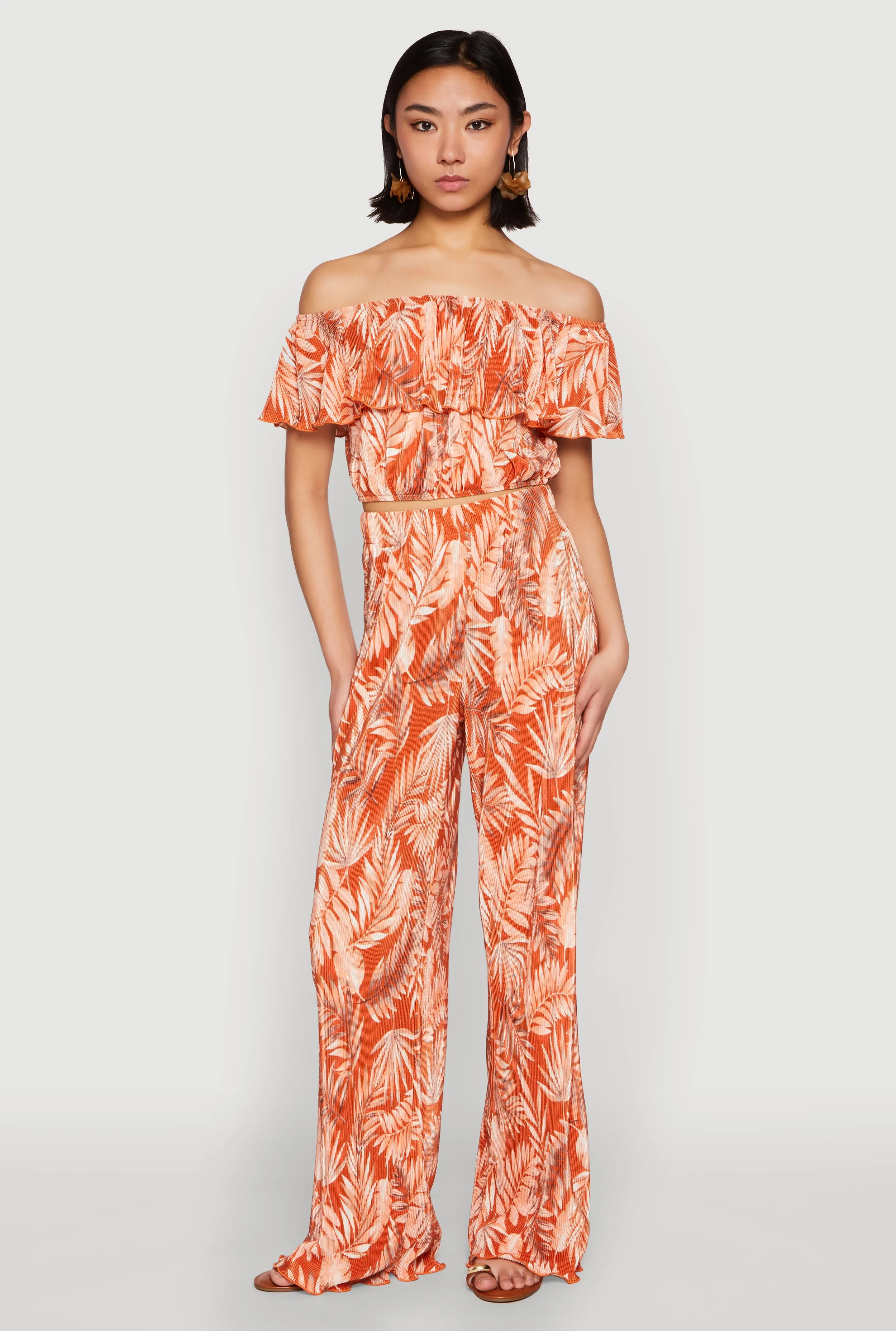 Almost Famous Plisse Leaf Print Pants