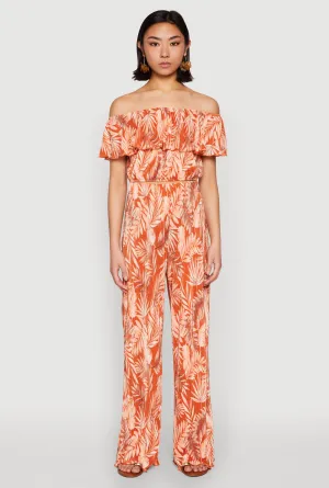 Almost Famous Plisse Leaf Print Pants