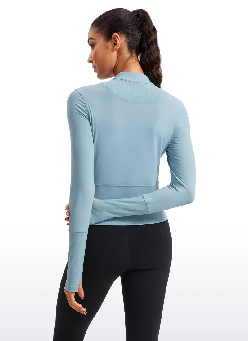 Brushed Half-Zip Long Sleeve Cropped