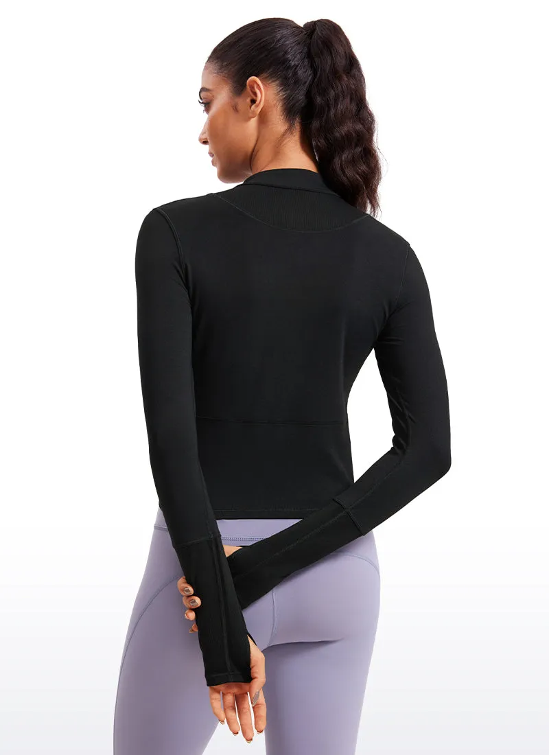 Brushed Half-Zip Long Sleeve Cropped