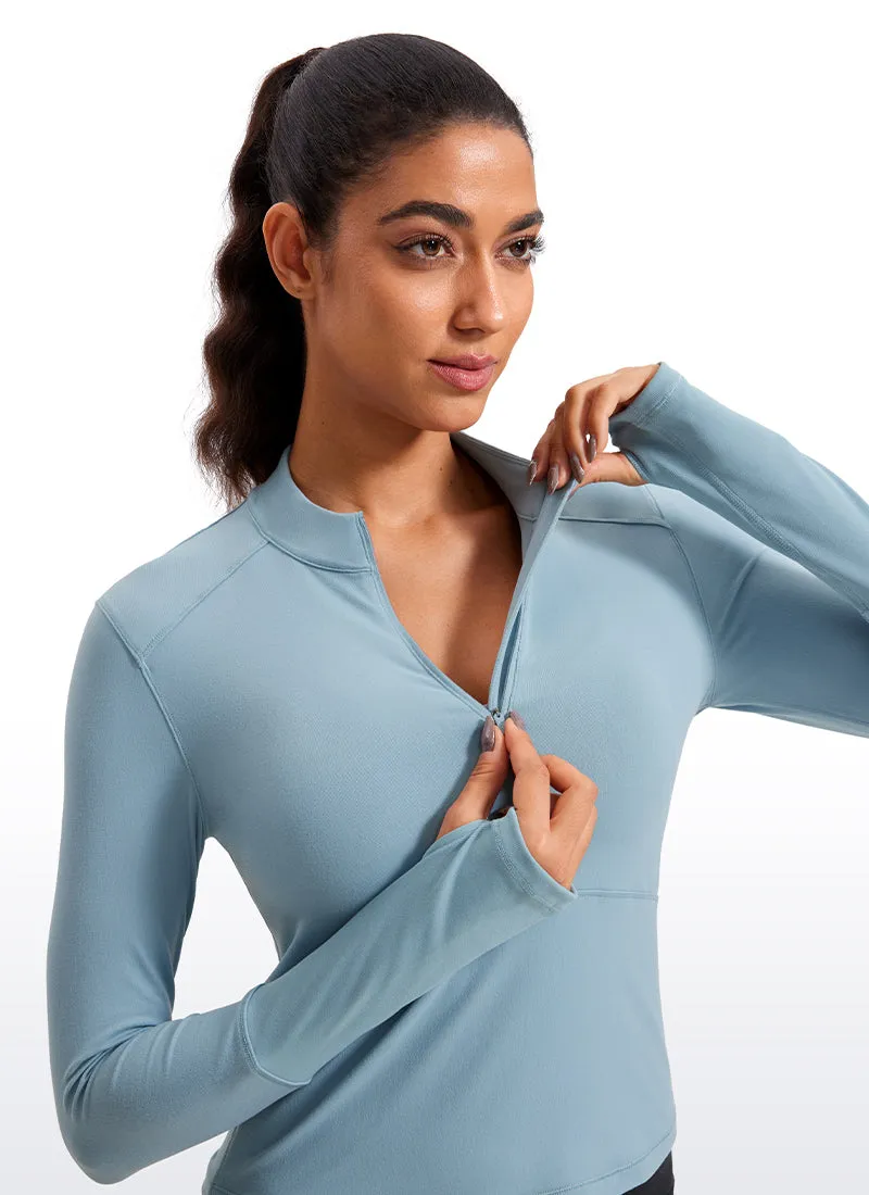 Brushed Half-Zip Long Sleeve Cropped