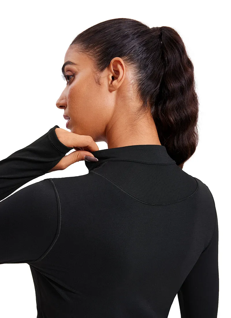 Brushed Half-Zip Long Sleeve Cropped