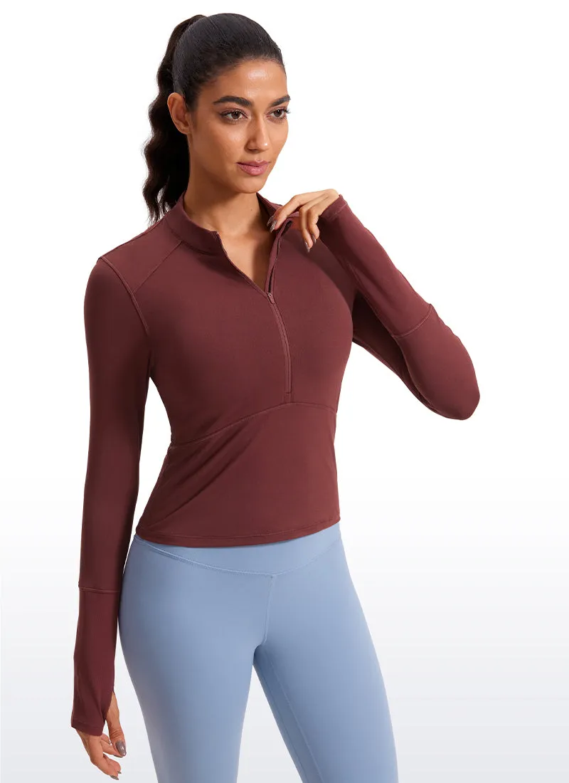 Brushed Half-Zip Long Sleeve Cropped