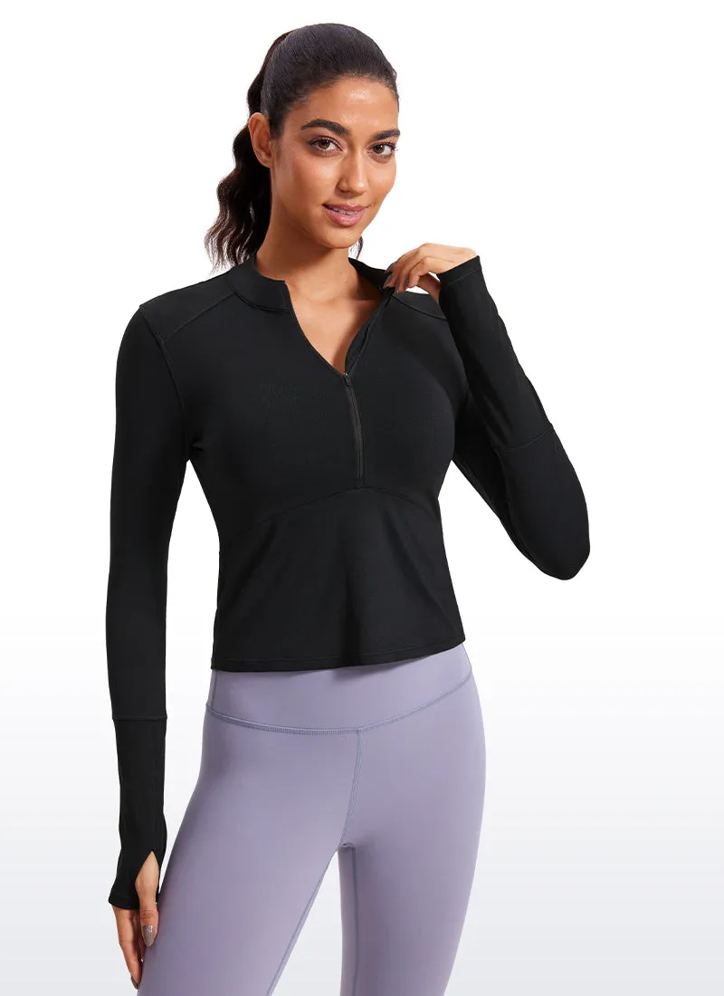 Brushed Half-Zip Long Sleeve Cropped