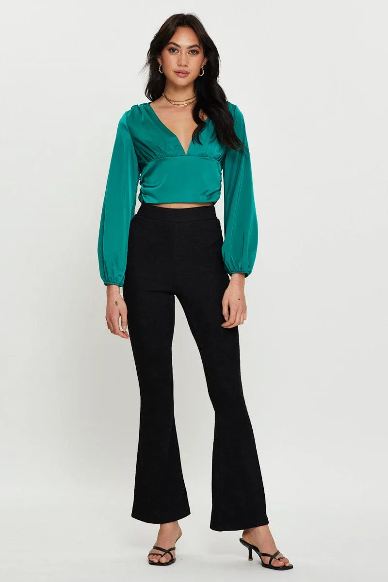 Green Long Sleeve Ruched Top