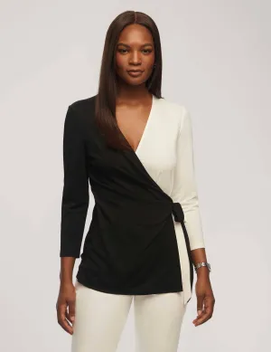 Harmony Knit Long Sleeve Color Block Wrap Top- Sale