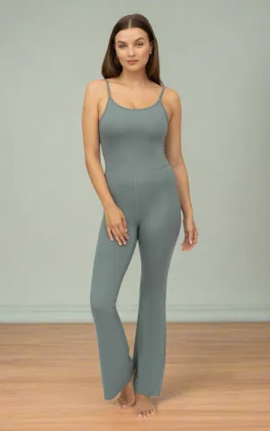 Illusion Ribbed Flare Jumpsuit