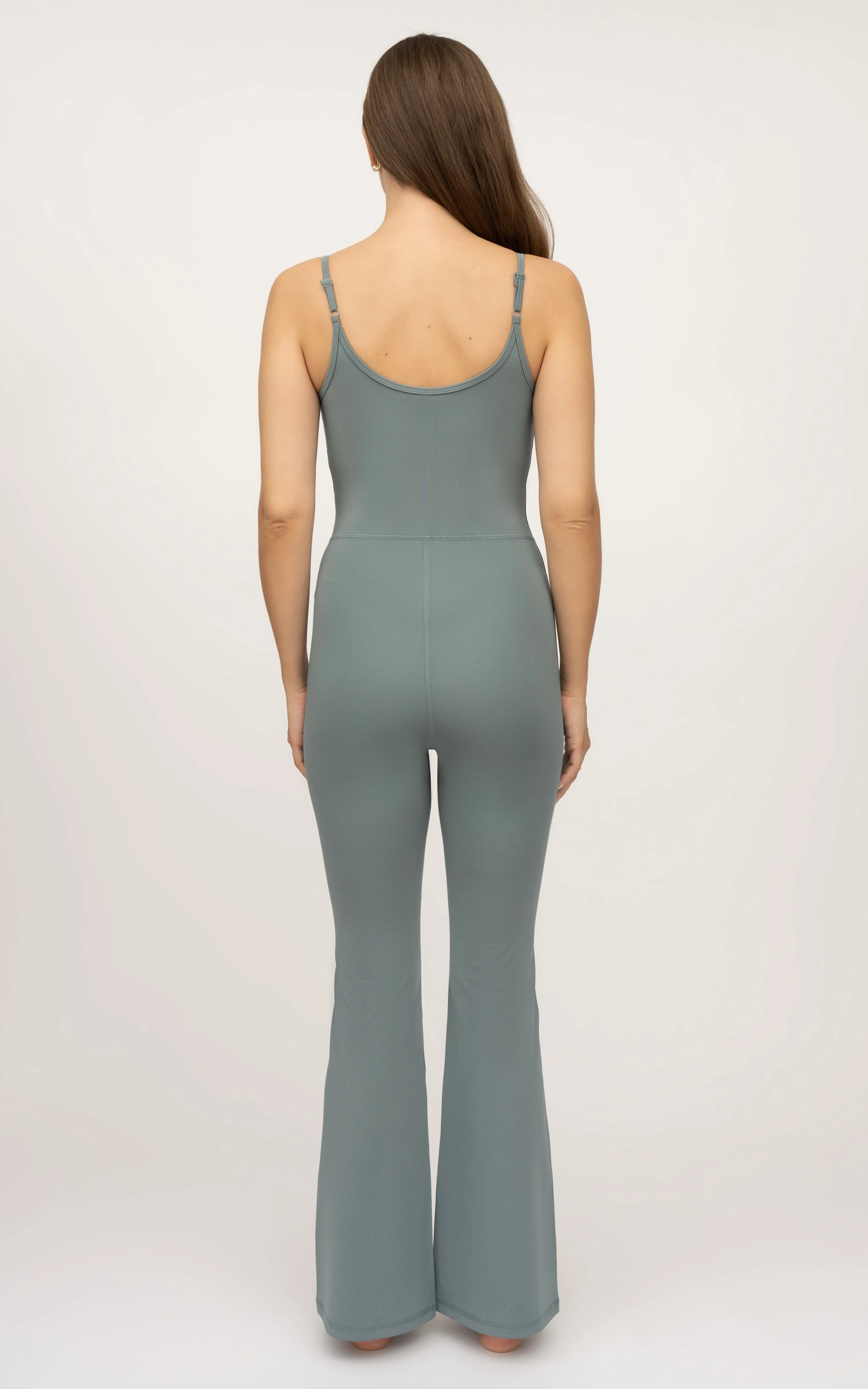 Illusion Ribbed Flare Jumpsuit