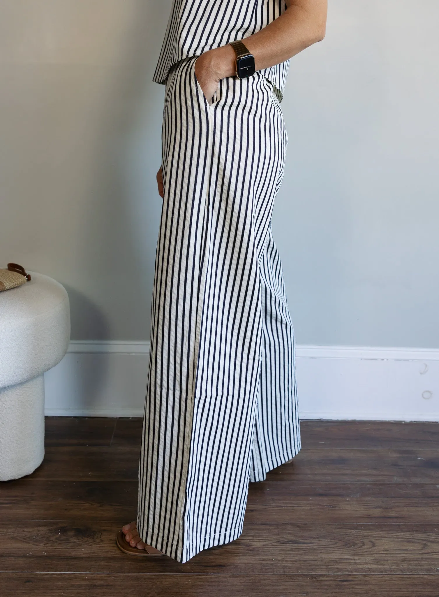 Lapis Striped Wide Leg Pants