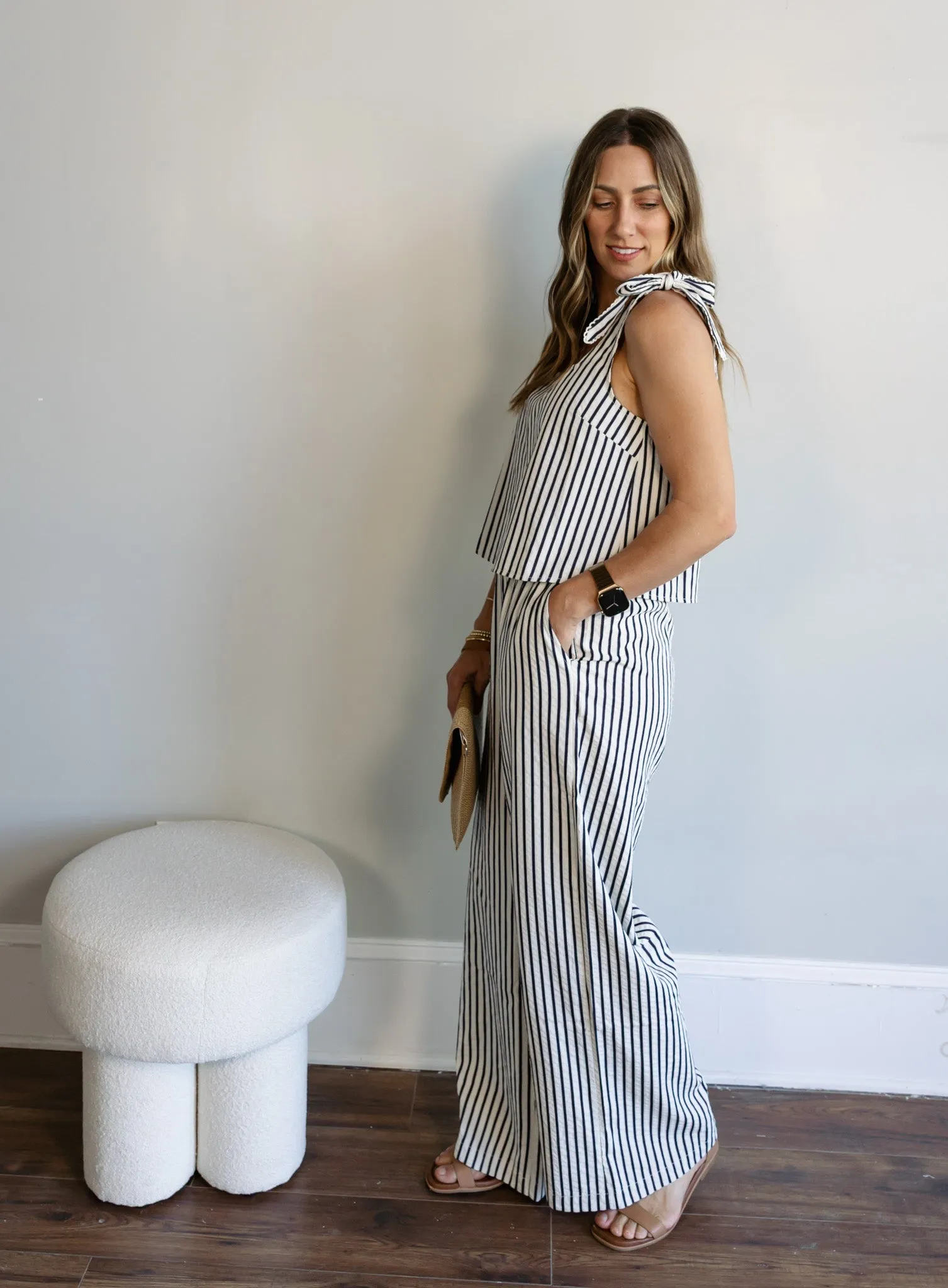 Lapis Striped Wide Leg Pants