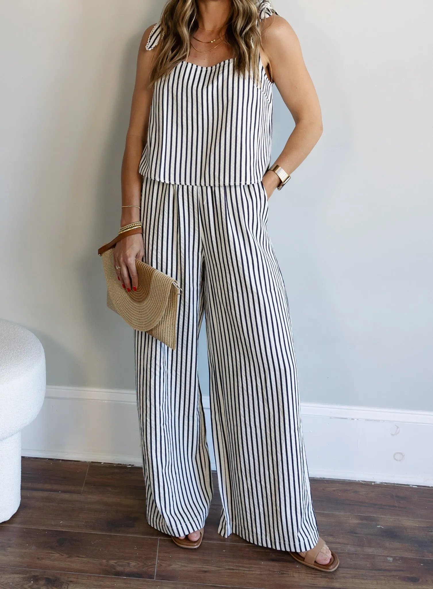 Lapis Striped Wide Leg Pants