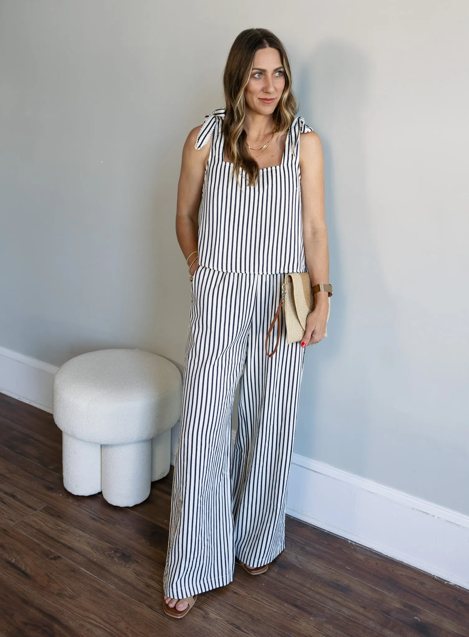 Lapis Striped Wide Leg Pants