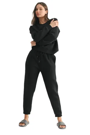Mono B Fleece Billow Banded Bottom Sweat Pants KP11620 Black