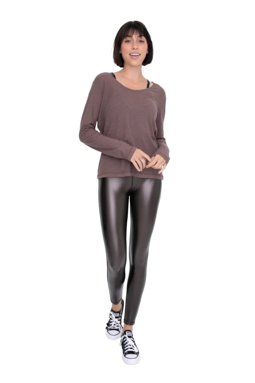 Mono B Glossy Liquid Leggings APH2928 Brown Gloss