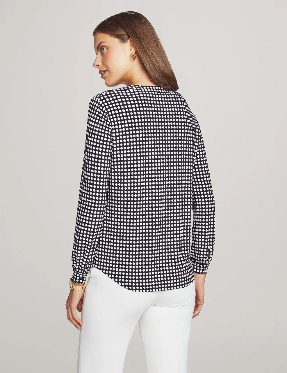Pearly Dot Long Sleeve Split Neck Blouse- Sale