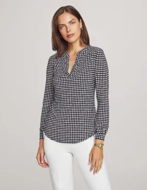 Pearly Dot Long Sleeve Split Neck Blouse- Sale