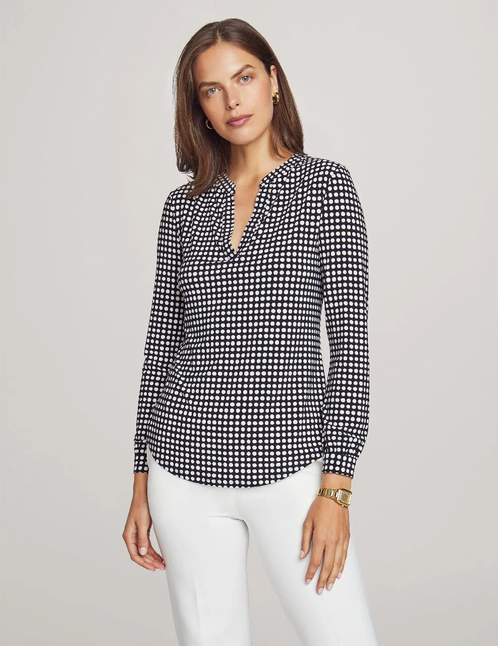 Pearly Dot Long Sleeve Split Neck Blouse- Sale