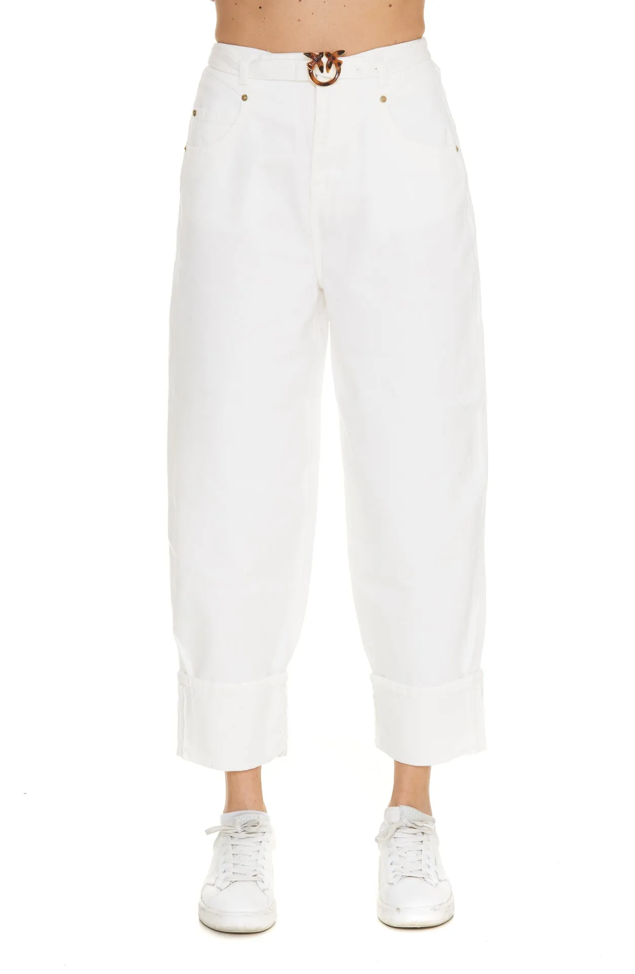 Pinko Logo Plaque High Waist Tapered Trousers