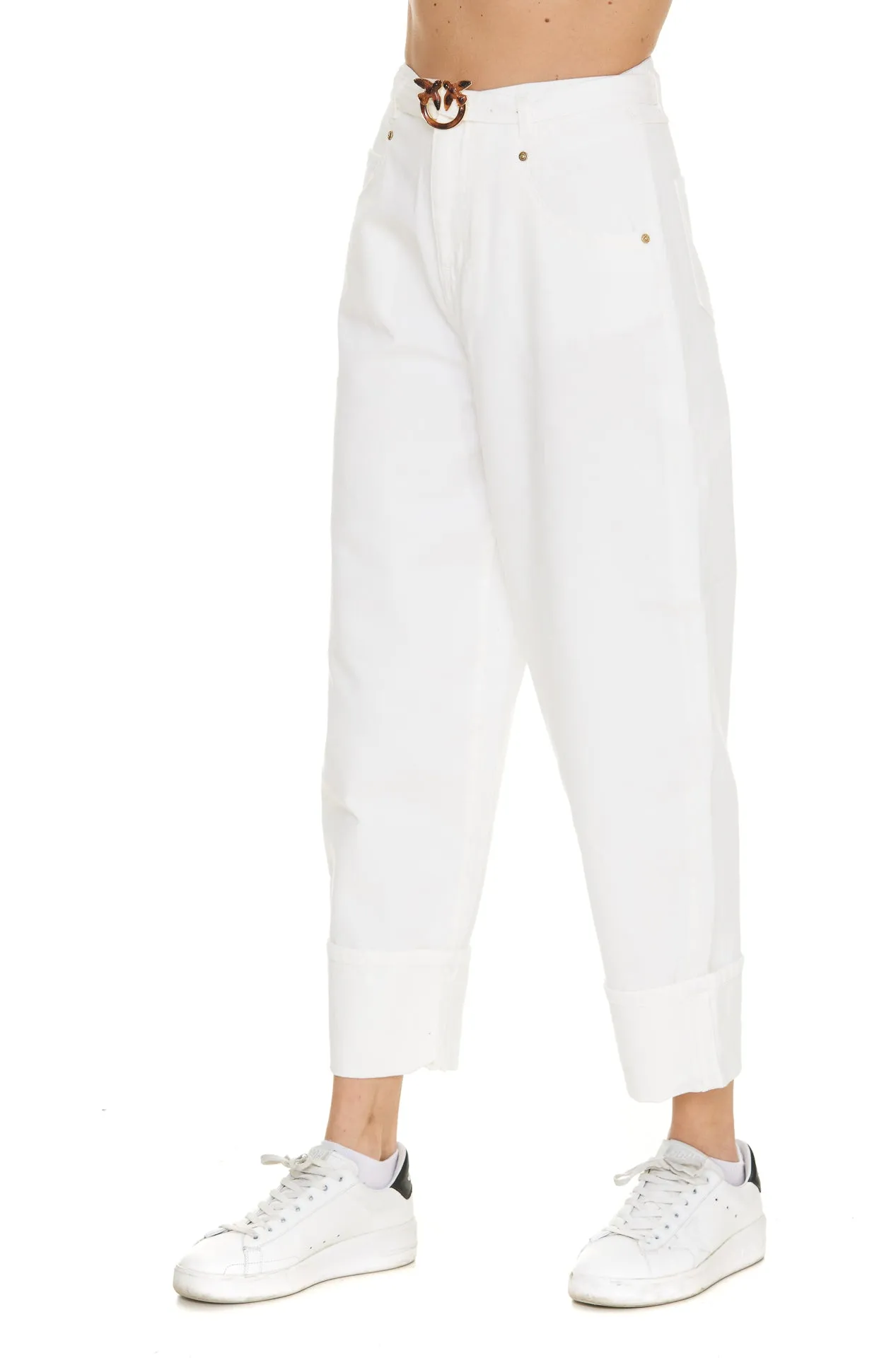 Pinko Logo Plaque High Waist Tapered Trousers