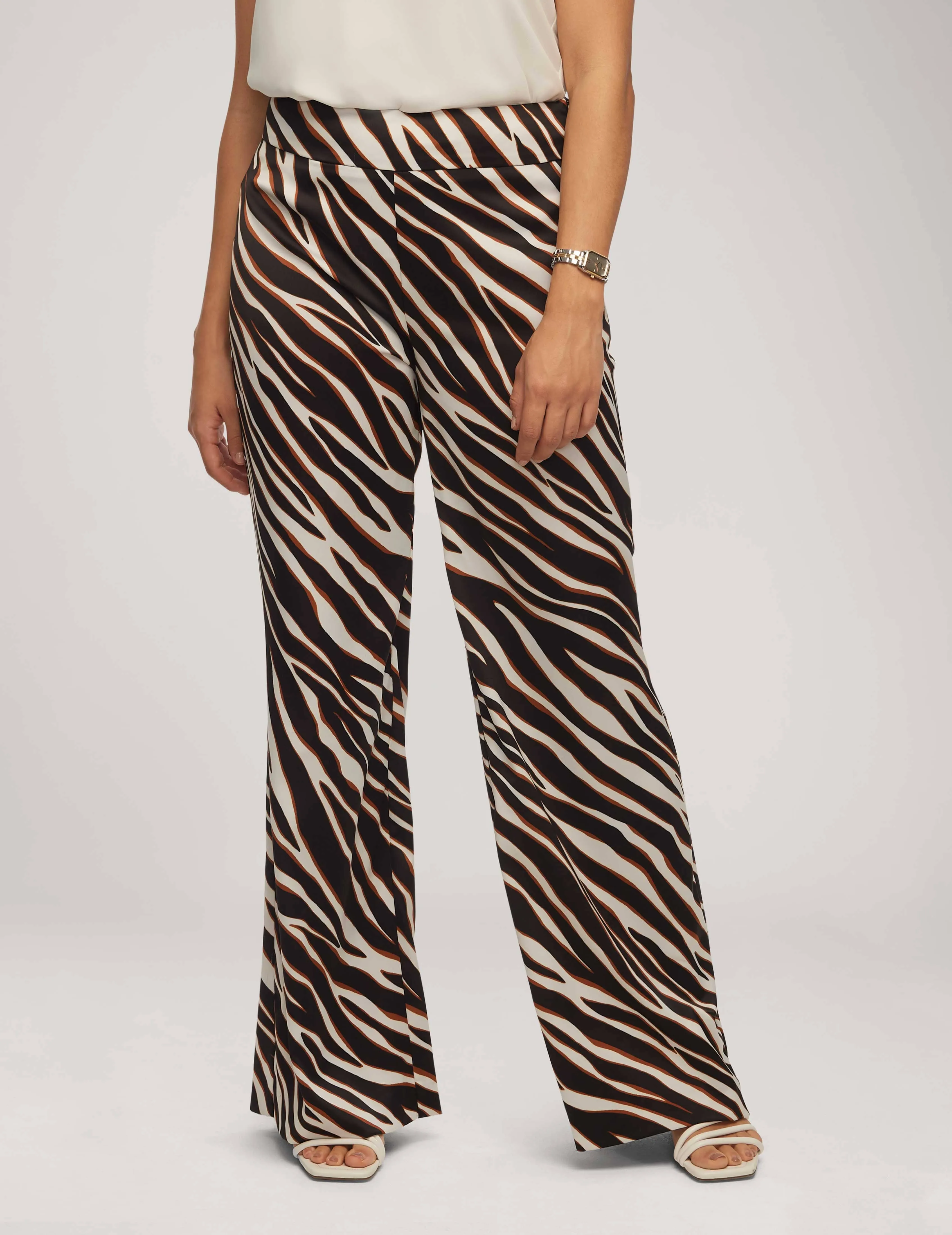 Printed Satin High Rise Side Zip Wide Leg Pant- Sale