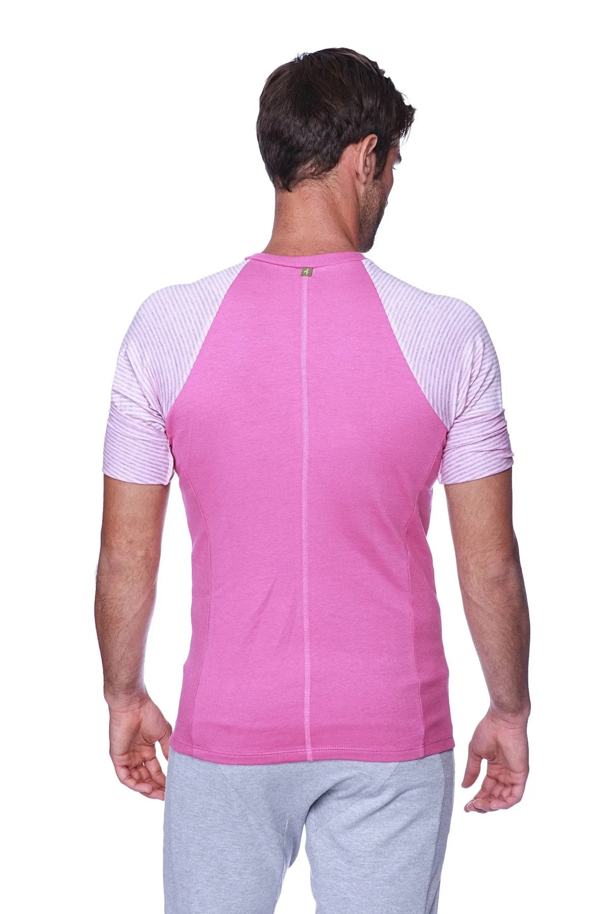 Raglan Virtual Crew Neck (Berry w/ Pink & Grey Stripe)
