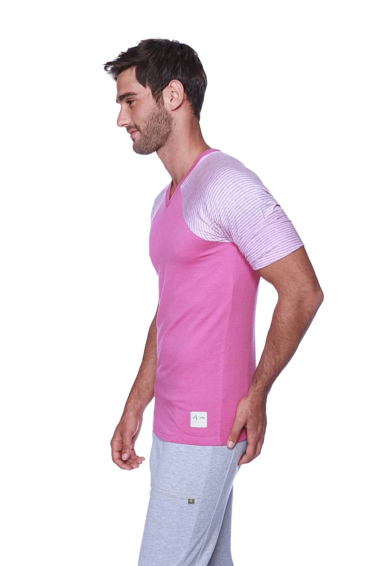 Raglan Virtual Crew Neck (Berry w/ Pink & Grey Stripe)