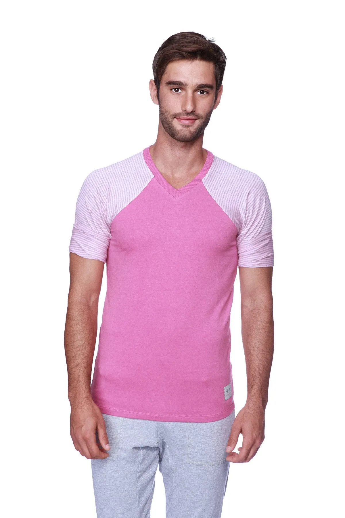 Raglan Virtual Crew Neck (Berry w/ Pink & Grey Stripe)