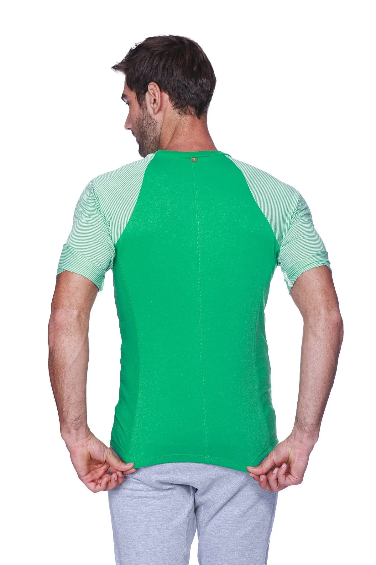 Raglan Virtual Crew Neck (Green w/ Green & White Stripe)