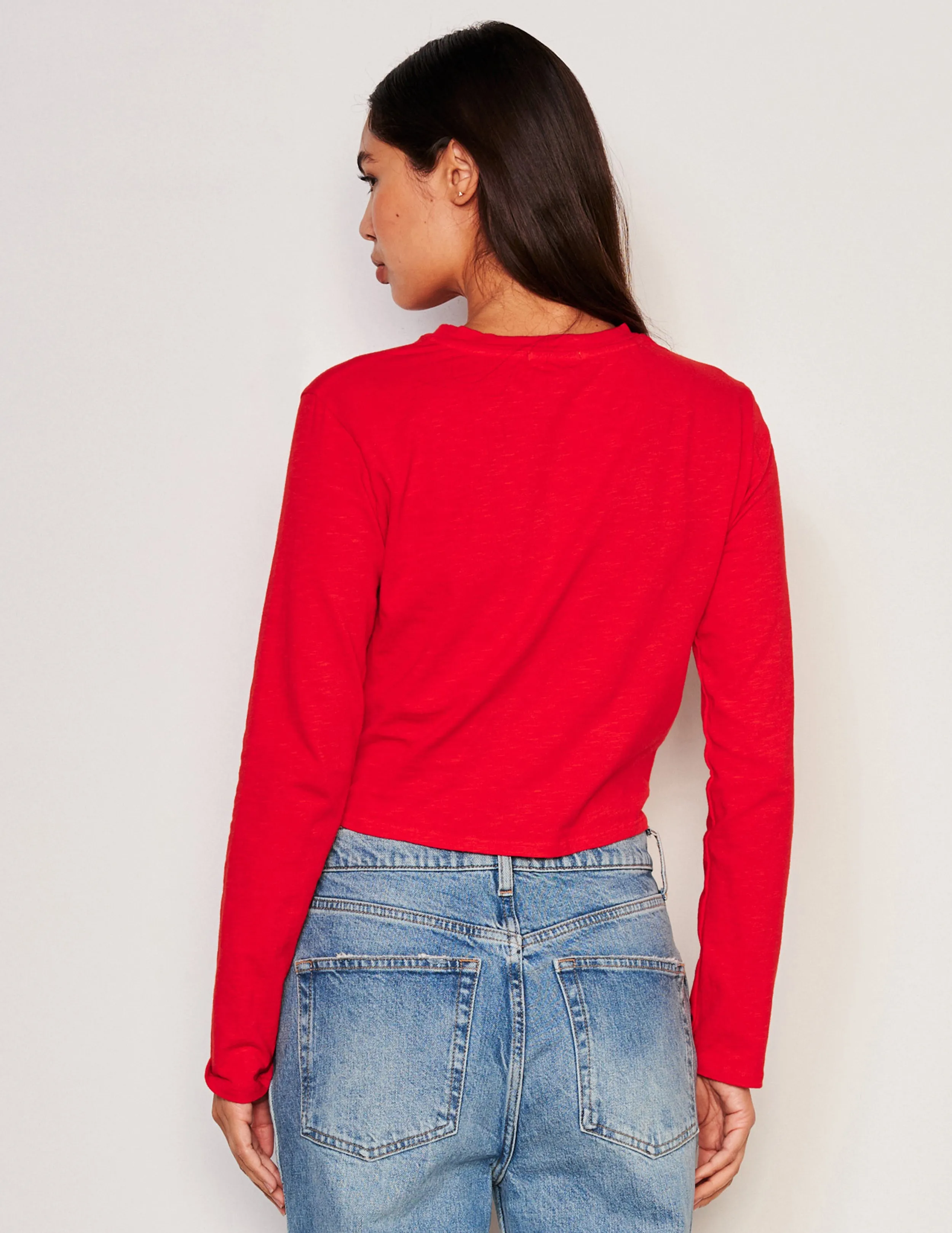 Sundry Long Sleeve Twist Tee in Flare Red
