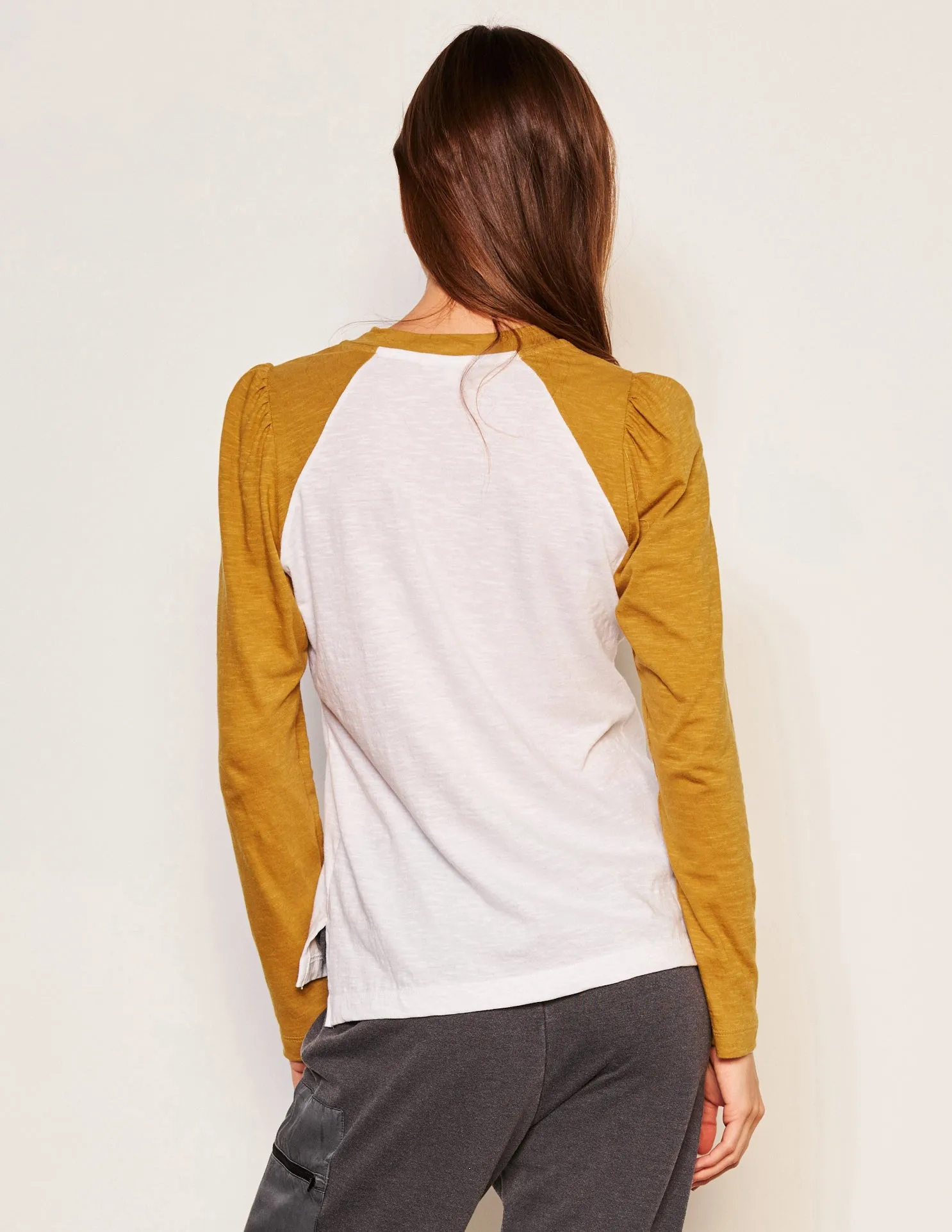 Sundry Winter Solstice Long Sleeve Contrast Sleeve Tee in Optic White