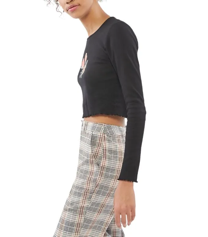 TMD Black Floral Long Sleeve Crop