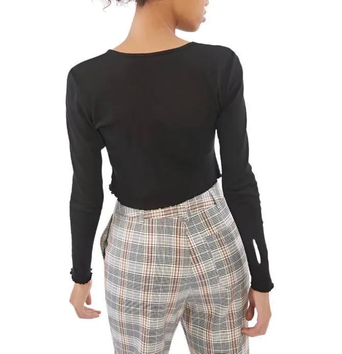 TMD Black Floral Long Sleeve Crop