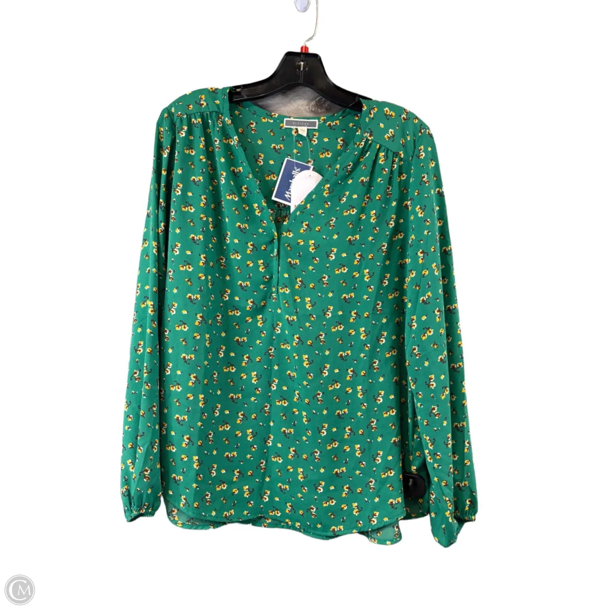 Top Long Sleeve By Pleione In Green & Yellow, Size: L