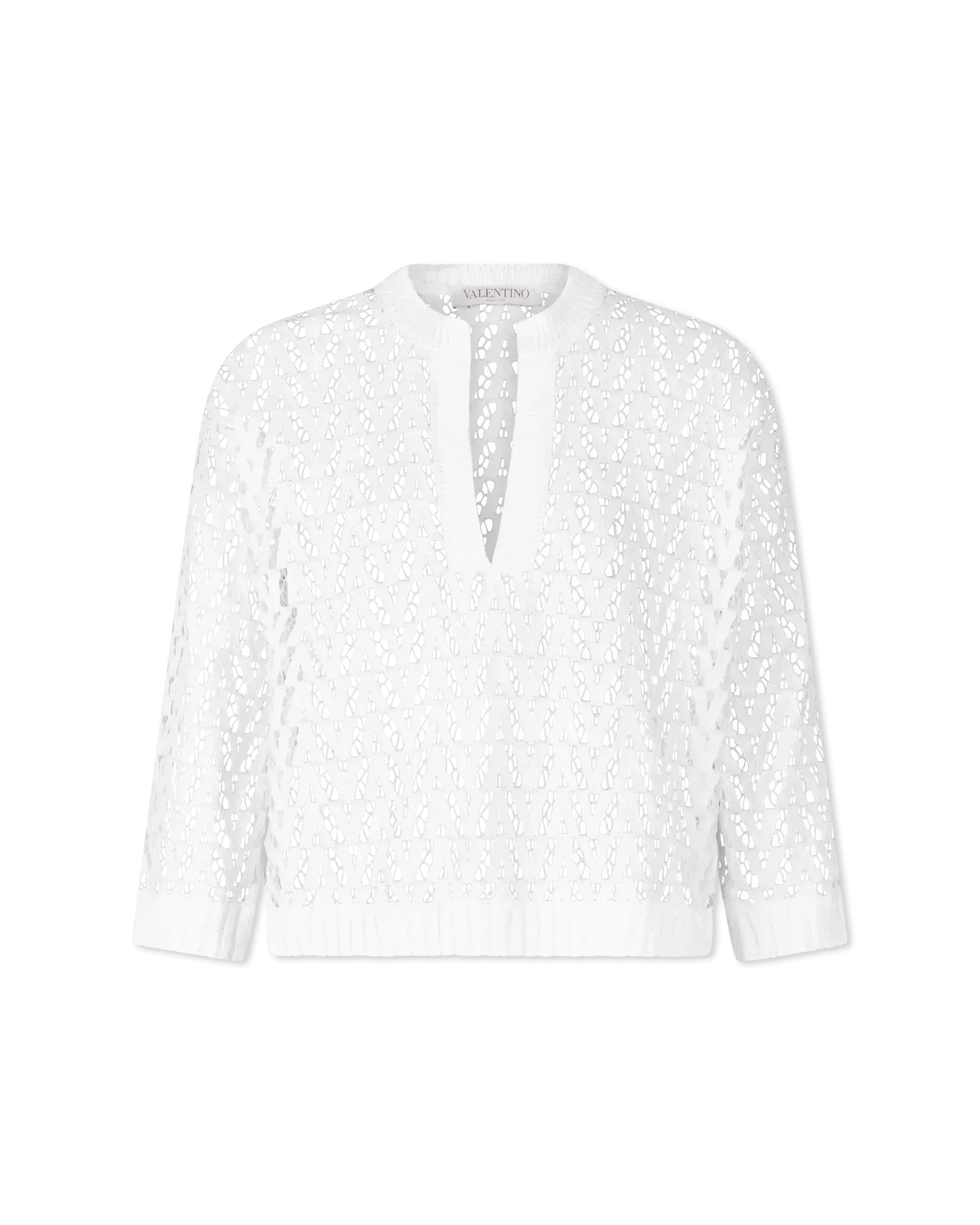 V Pattern Lace Long Sleeve Top