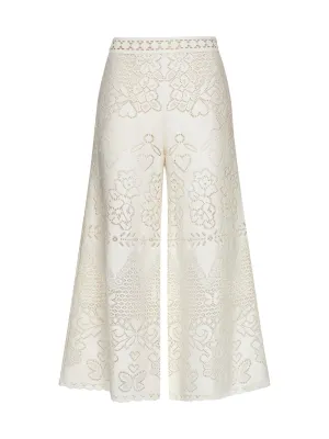 Valentino High Waist Wide Leg Lace Trousers