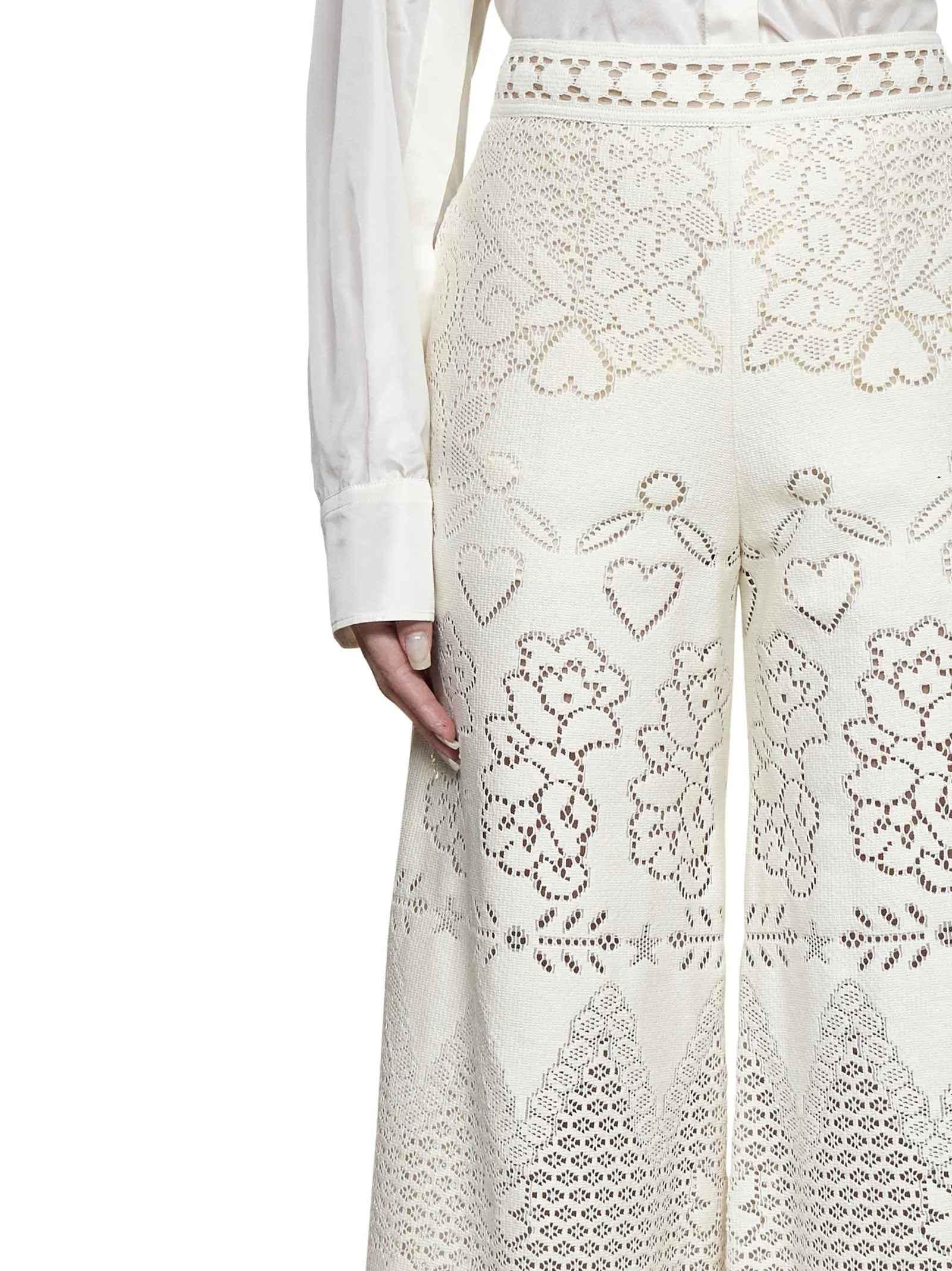 Valentino High Waist Wide Leg Lace Trousers