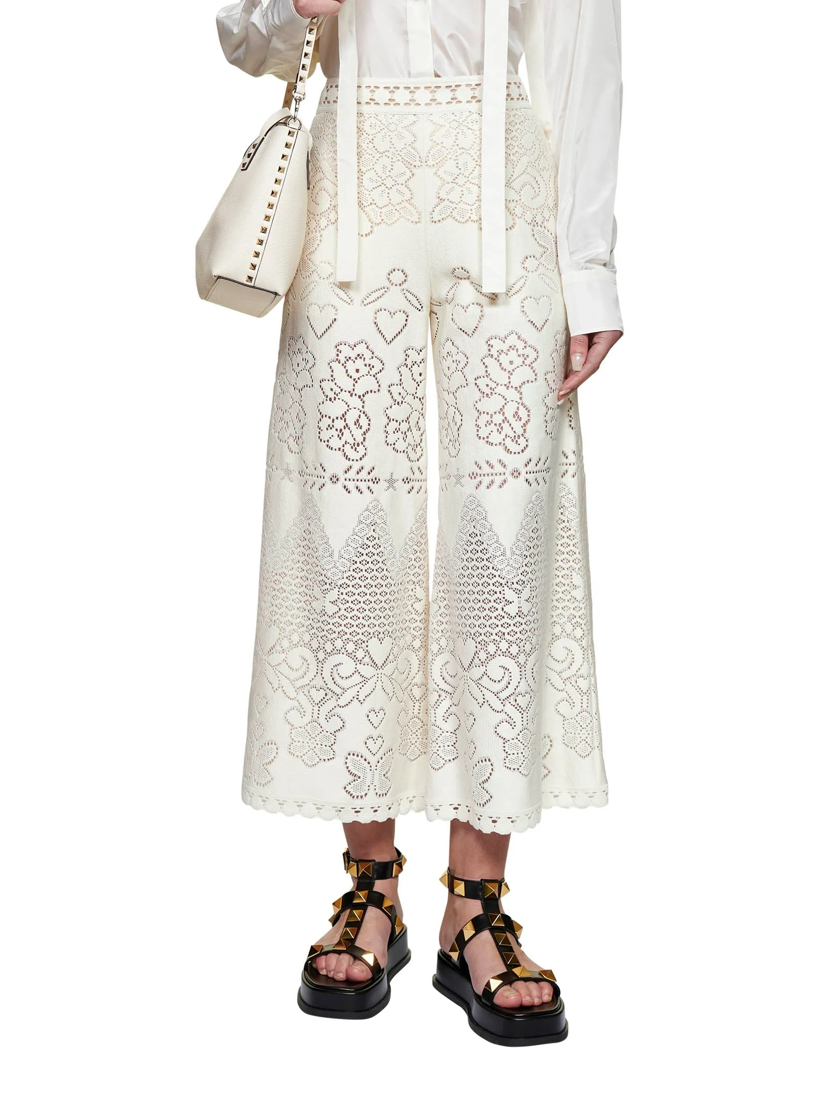 Valentino High Waist Wide Leg Lace Trousers