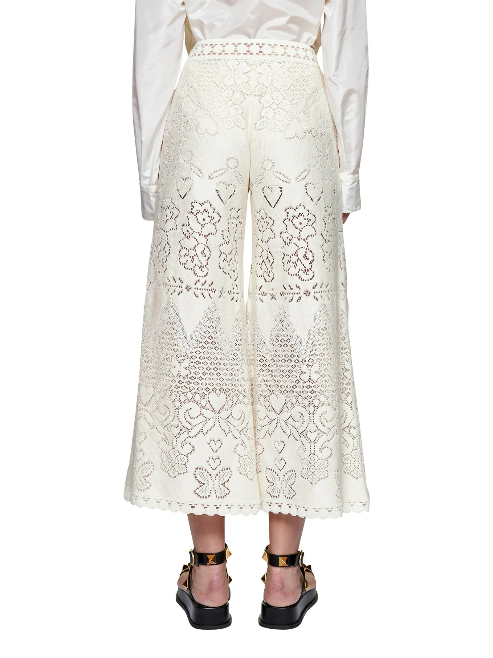 Valentino High Waist Wide Leg Lace Trousers