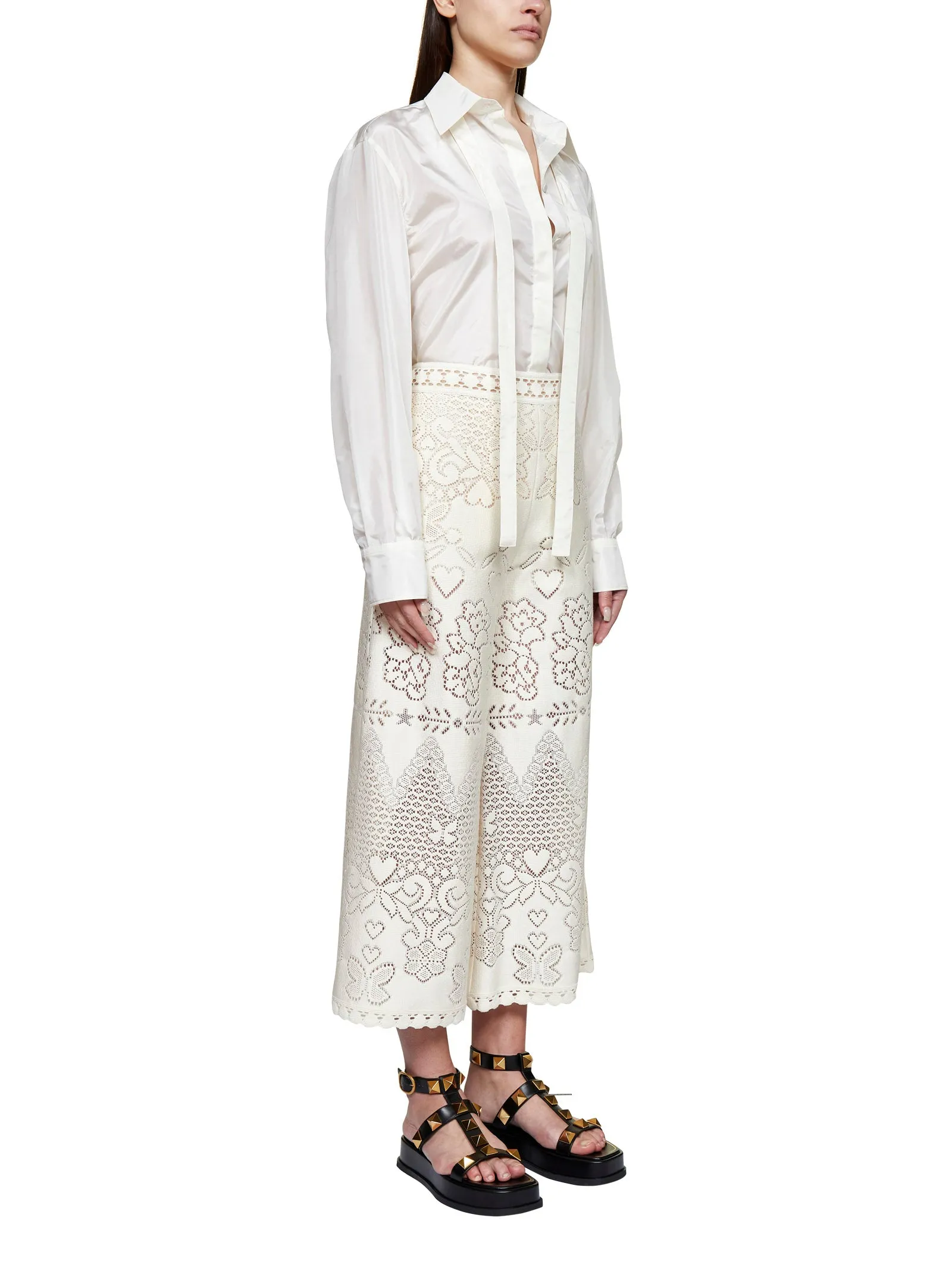 Valentino High Waist Wide Leg Lace Trousers