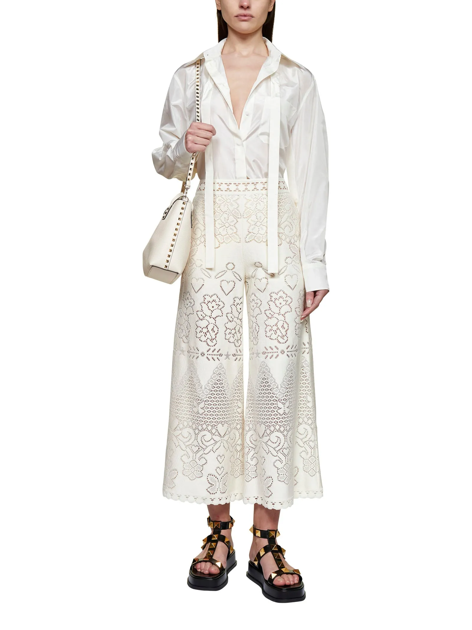 Valentino High Waist Wide Leg Lace Trousers