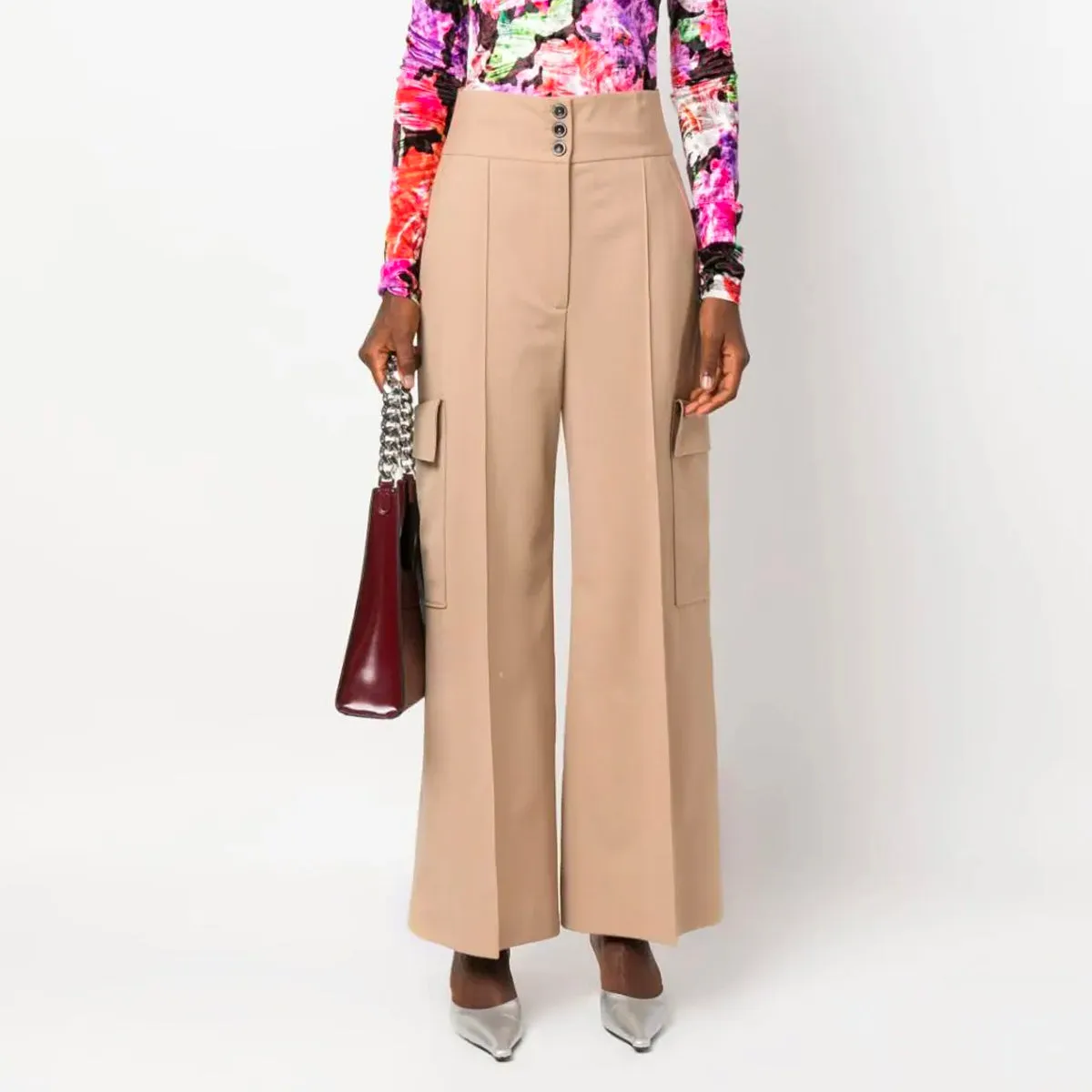 Women's high-waisted cargo pants Beige