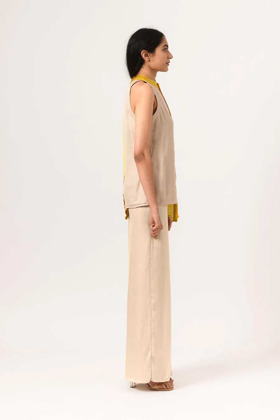 Yellow-Ecru Halter Neck Co-Ord Set