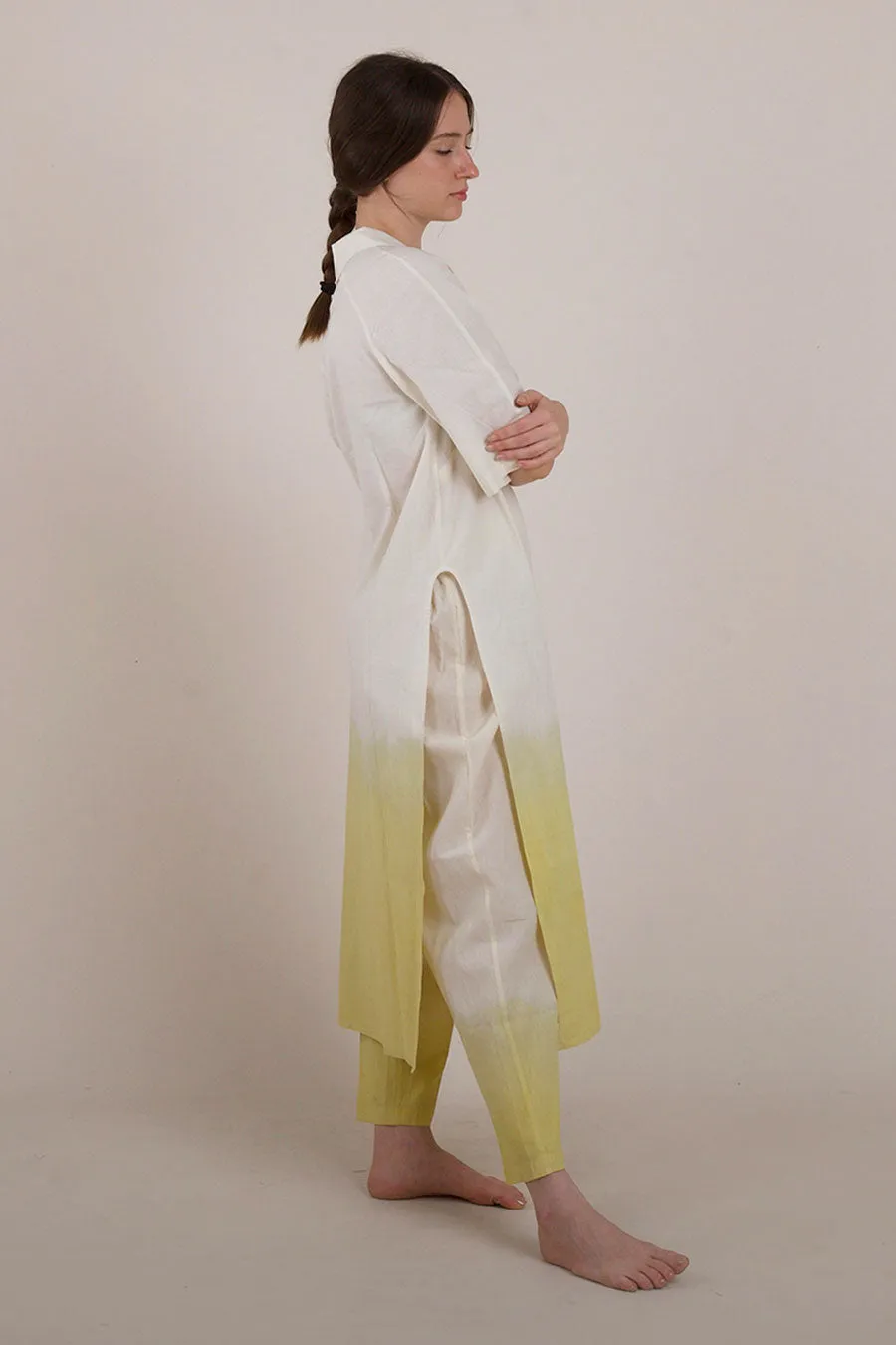 Yellow Ombre Cotton Long Shirt
