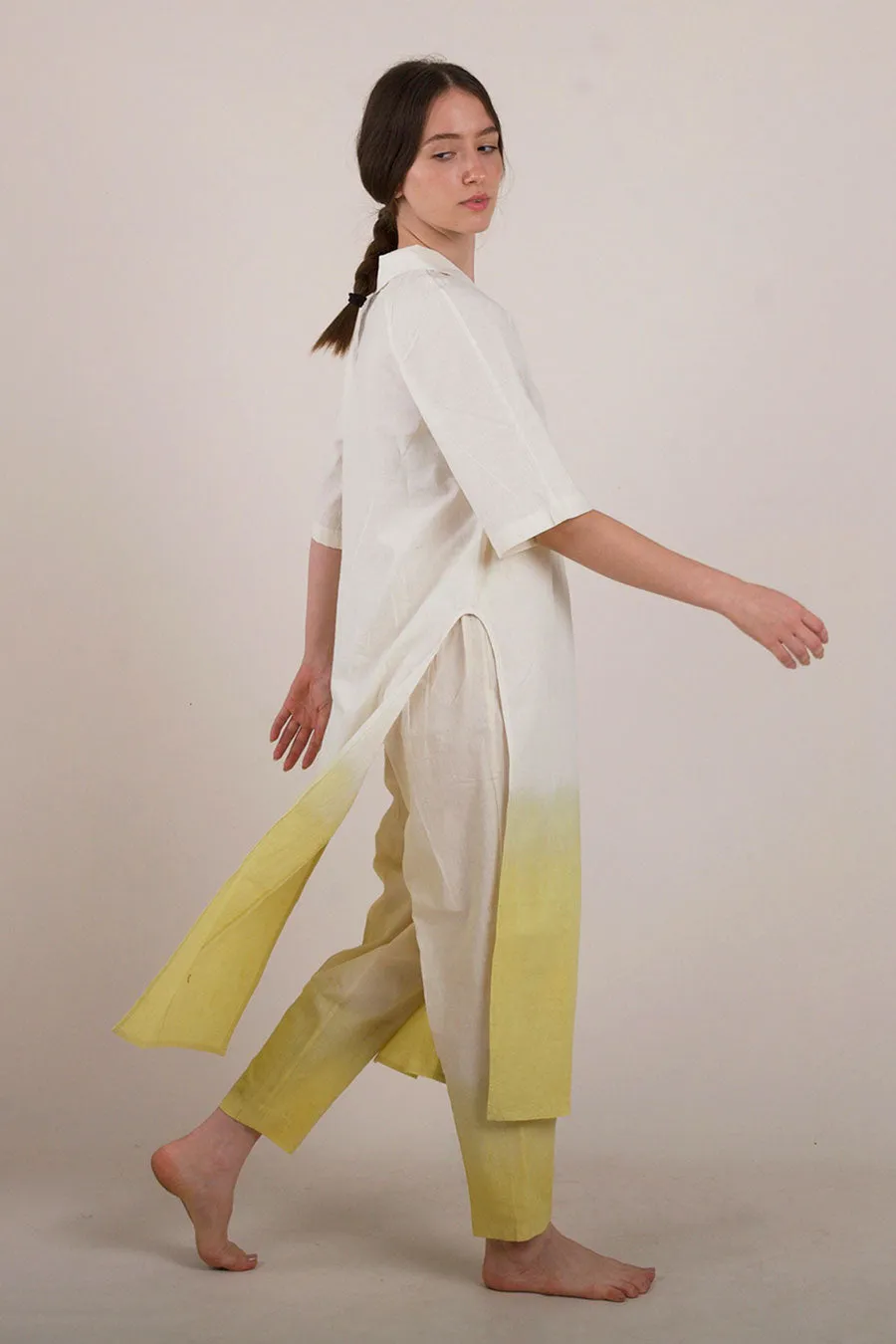 Yellow Ombre Cotton Long Shirt