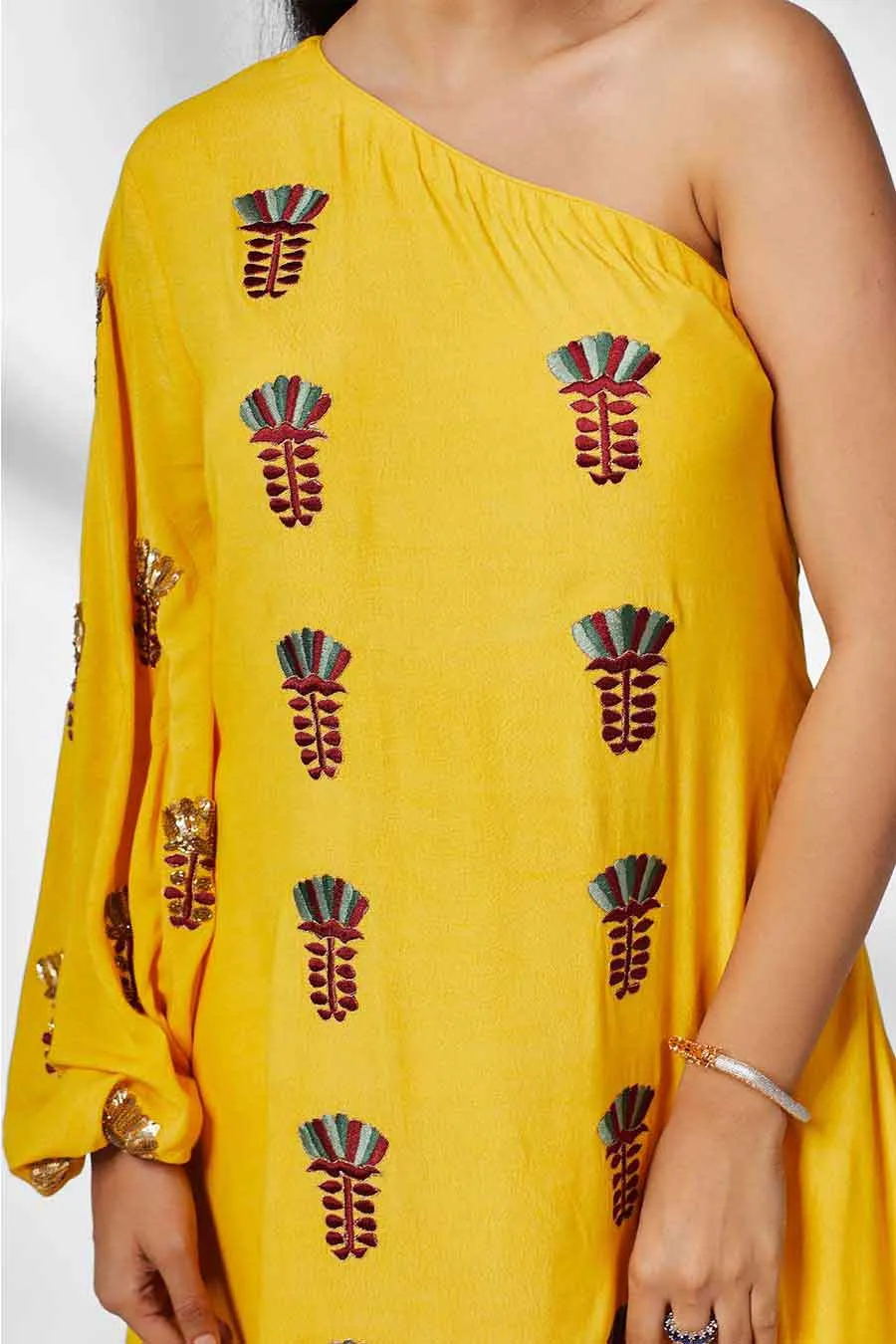 Yellow One Shoulder Tunic & Pants Co-Ord Set